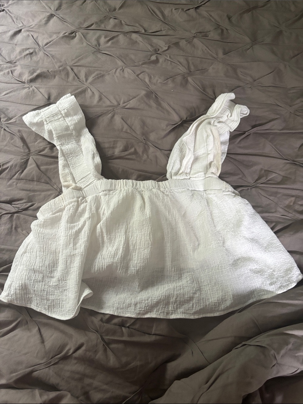VICI White Textured Ruffle Crop Top